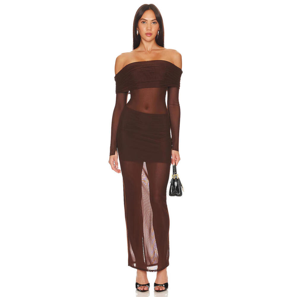Lovers and Friends x Anja Dujaković Fio Maxi Dress brown mesh size S $179msrp